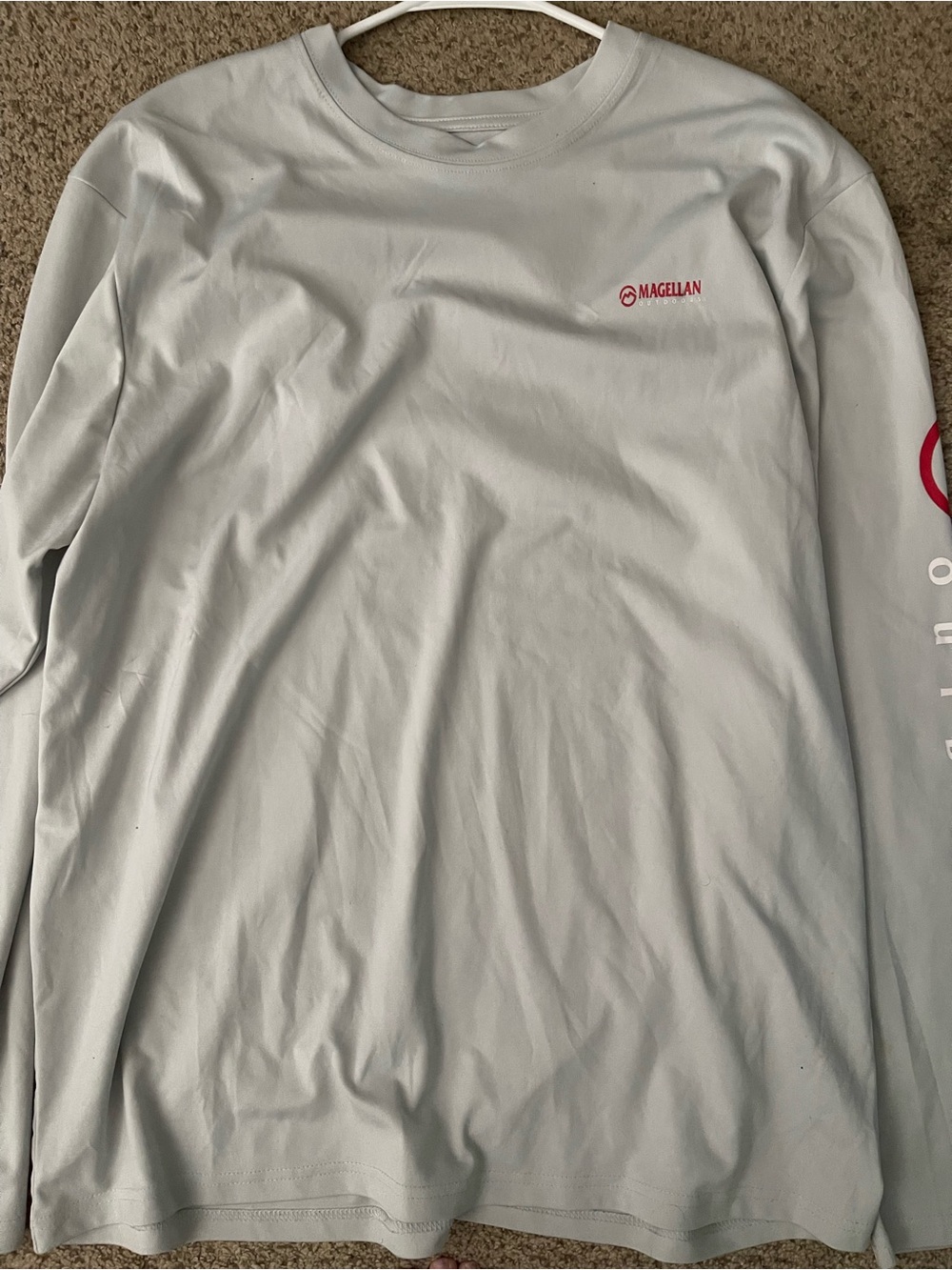 Magellan Outdoors Long-Sleeve Crew Shirt in Light Gray with Red Logo